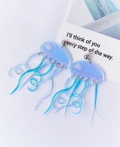 Jellyfish Double Color Earrings Blue Orange - Froppin Real Jellyfish, Jellyfish Earrings, Whimsical Accessories, Cherry Earrings, Color Earrings, Jewelry Care Instructions, Professional Jewelry, The Glow, Earrings Blue