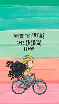 a girl riding a bike with the words where the f - o - gus gets energy flows