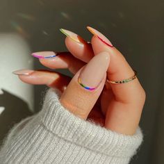 Summer Nails Rainbow Nails Design, Almond Shape Nails, Almond Nails Designs, Vacation Nails, Rainbow Nails, Beautiful Nail Designs, Chic Nails, Cute Acrylic Nails, Nude Nails