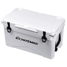 an image of a white cooler with the words echosmil on it's side