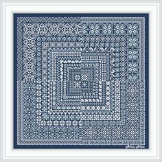 a blue and white square with an intricate design