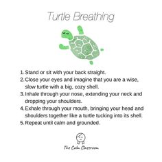 a poster with instructions on how to use the turtle breathing technique for children and adults