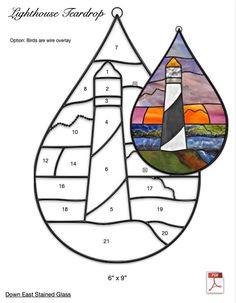 the lighthouse stained glass pattern is shown with numbers and symbols for each piece in it