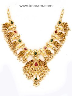 22 Karat Gold 'Ram Parivar - Peacock' Necklace With Cz, Color Stones & Pearls (Temple Jewellery) - 235-GN4630 - in 54.250 Grams for USD $4029.77. 
Made in India by Totaram Jewelers Online this product is in Gold - 22 Karat BIS Hallmark 916 KDM Gold  & is an excellent gift for Adult - Women. Ships fully insured with secured guaranteed delivery for free with your order over $250 from New Jersey USA & comes with 30 days exchange policy. Bollywood Style Jewelry In Yellow Gold With Peacock Design, Gold Chandbali Necklaces With Peacock Design, Gold Chandbali Necklace With Peacock Design, Bollywood Style Yellow Gold Jewelry With Peacock Design, Gold Kundan Necklace With Peacock Design In Chandbali Shape, Gold Kundan Necklace With Peacock Design, Gold Necklace With Peacock Design For Navratri, Gold Necklace With Peacock Design, Gold Kundan Bridal Necklace With Peacock Design