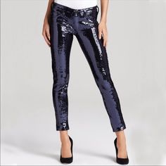 Nwot Stunning And A Cult Favorite Style- “The Legging Ankle” Style Sequin Pant. Approximate Measurements Runs On Smaller Side. Would Fit Size 24 Front Rise 7.5” Knee Opening 12.5” Bottom Opening 10” Inseam 28” Stretch Ponte Fabric With Sewn On Navy Blue Sequins. 73% Plv 23% Viscose 4% Spandex Sku: Sqp1389nvy Grey Long Sweater, Sequin Pant, Glitter Leggings, Sequin Jeans, Olive Jeans, Sequin Leggings, Sequin Pants, Straight Crop Jeans, Ponte Pants