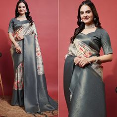 Grey colored saree is made from banarasi silk fabric which is highlighted with beautiful digital printed with weaving work as shown. comes along unstitched banarasi silk blouse piece which you can customise as per your design/style. Occasion - You can wear this saree for party, festivals, functions and ideal for any fashionista. Note:- the actual product may differ slightly in color and design from the one illustrated in the images when compared with computer or mobile screen. Measurements: Sare Traditional Saree With Digital Print For Eid, Traditional Saree For Eid With Digital Print, Digital Print Saree For Wedding And Festivals, Digital Print Saree For Wedding And Eid, Wedding Saree With Digital Print For Eid, Eid Wedding Saree With Digital Print, Traditional Tussar Silk Saree With Digital Print, Traditional Wedding Saree With Digital Print, Unstitched Digital Print Saree For Eid