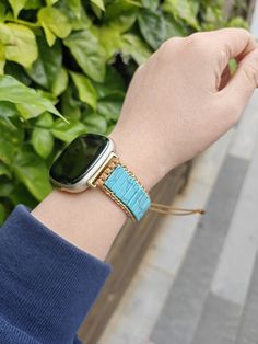 🎈Unleash Your Boho Chic Vibes with our Fitbit Versa 4 Compatible Boho Stone Bracelet - A Love Letter to Your Wrist! ❤Materials: Artificial Turquoise, Wax Cord ❤Smart Watch Connection: Stainless Steel ❤Compatibility: The Bohemian-inspired unique strap is compatible with Fitbit Versa 4, Fitbit Versa 3, Fitbit Sense 2, and Fitbit Sense watch bands women. ❤Size: Your Bohemian bracelet strap women is suitable for wrist sizes 5.4'' to 6.7'' (137mm to 170mm).  👉The Fitbit versa 4 bracelet can be adju Adjustable Metal Watch Bands For Fashion, Adjustable Wrist Strap Watch Bands, Watch Bands Women, Hippie Bands, Fitbit Versa 4, Beaded Watches, Chic Vibes, Wrist Game, Silicone Watch Band