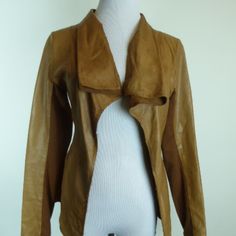 Bebe Brown Drape Front Leather Jacket..Unlined..Fine Leather..Almost Like Glove Leather..Super Soft!...Knit Insets On Sleeves For Comfort.. Condition: Excellent As Noted* A Few Very Small Blemishes Or Variations In The Leather. Hard To Tell..Looks Like Worn Once Or Twice..Its Gorgeous! Measures Sleeve 31 Bust 36 Length 25 Front/16 Back Waterfall Jacket, Leather Gloves, Soft Knits, To Tell, Jackets & Coats, Jackets For Women, Leather Jacket, Knitting, Leather