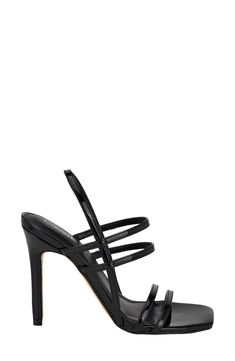 A square-toe pad adds subtle distinction to a stiletto sandal framed by slender, architectural straps. 4" heel Synthetic upper, lining and sole Imported Strappy Heels With Multiple Straps, Summer Evening Heels With Multiple Straps, Chic High Heel With Multiple Straps, Chic High Heel Heels With Multiple Straps, Strappy Evening Sandals, Chic High Heels With Multiple Straps, Formal Sandals With Multiple Straps And High Heel, Formal High Heel Sandals With Multiple Straps, Elegant Strapped Heels For Night Out