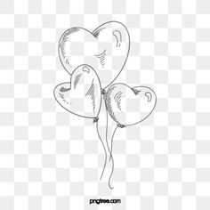 three heart shaped balloons on a white background, drawing, balloon png and psd