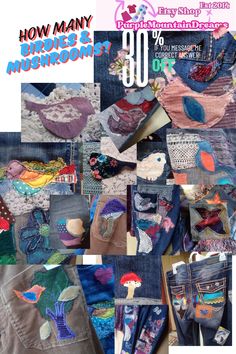 many different images of various items made from old jeans and other fabric material, including the words how many birds are missing? 30 % off