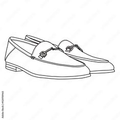 Women's Loafers Flat Slip On Shoes Line art, Technical sketch hand drawing outline vector doodle Pairs 3D Side Isometric view isolated on white background for coloring page