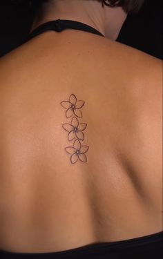 a woman's back with a tattoo on her left side and flowers in the middle