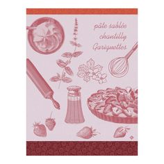 a pink greeting card with an illustration of food