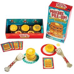 the pretend food set includes pancakes, pies and waffle - o'- donuts