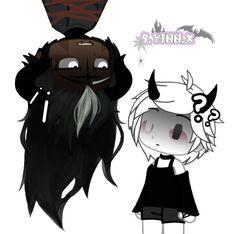 an image of two cartoon characters one with long hair and the other with horns on his head