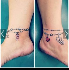 two pictures of the same person's foot with tattoos on them