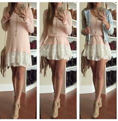 Light pink and delicate lace Anna Banana, Fall Sweater Dress, Classy Winter Outfits, Ruffled Tunic, Dope Outfits, Get Dressed, Ruffle Dress, Classy Outfits, Beautiful Outfits