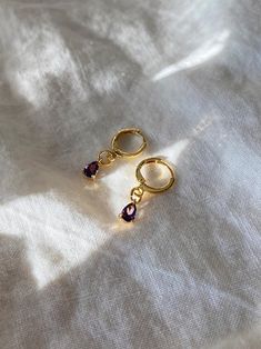 Amethyst huggie earrings Huggies hoop earrings with charm | Etsy Dainty Gemstone Hoop Earrings As Gift, Elegant Gold Amethyst Hoop Earrings, Small Hoop Gemstone Earrings For Gift, Single Dangle Hoop Earring As A Gift, Gold Dainty Gemstone Hoop Earrings, Dainty Gold Hoop Earrings With Gemstone, Purple Hoop Earrings As Gift, Purple Round Hoop Earrings As Gift, Purple Round Hoop Earrings For Gift