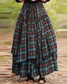 Casual Patchwork Skirt For Fall, Casual Plaid Skirt With Patchwork, Casual Brown Patchwork Skirt, Vintage Plaid Summer Skirt, Vintage Multicolor Skirt For Fall, Plaid Skirt Pattern, Long Plaid Skirt, Cheap Skirts, Checkered Skirt