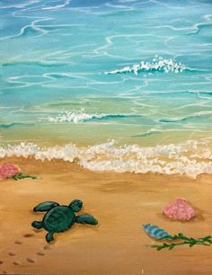 a painting of a turtle on the beach