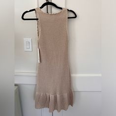 Nwt Aqua Tan Crochet Dress With Flutter Hem. Chic Open Knit Mini Dress For Spring, Casual Knee-length Crochet Dress For Beach, Chic Open Knit Dress For Day Out, Casual Open Knit Fitted Mini Dress, Fitted Open Knit Casual Mini Dress, Casual Fitted Open Knit Mini Dress, Sleeveless Open Knit Mini Dress, Open Knit Sleeveless Mini Dress, Spring Beige Open Knit Dress