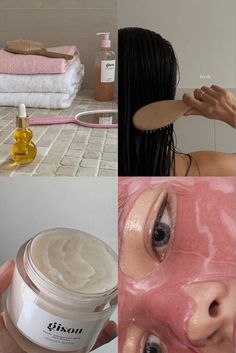 An aesthetic 4 picture collage Pretty Skin Care, Healthy Girl, Healthy Lifestyle Inspiration, روتين العناية بالبشرة, Face Hair