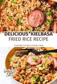 delicious kielbasa fried rice recipe in a yellow bowl