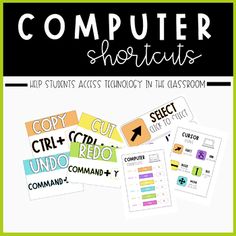 the computer shortcuts activity pack includes four different types of text, and two separate pictures