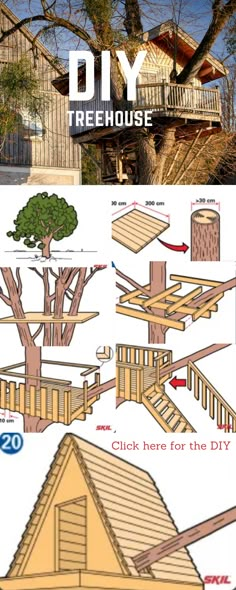 the instructions to build a tree house for kids and adults, including steps up to the roof