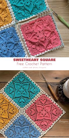 the crochet square is made with different colors