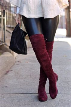 Paisley Slim Fit Flat Heel Boots Burgundy Boots Outfit, Ideas Fiesta, High Boots Outfit, Burgundy Boots, Thick Leggings, Flat Heel Boots, Red Boots, Beautiful Boots, Boots Fall