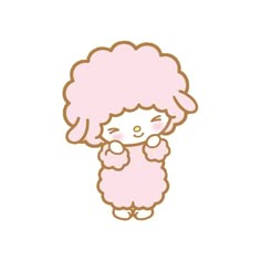 a cartoon sheep with pink hair standing in front of a white background