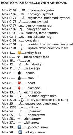 an image of a table with numbers and symbols for each type of keyboard or mouse