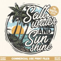 the label for salt water and sun shine, which is printed on white paper with palm trees