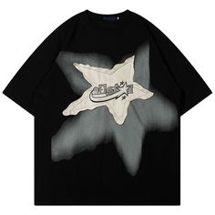 black t-shirt with shooting star Streetwear Tshirts, Estilo Harajuku, Y2k T Shirt, Punk T Shirt, Star T Shirt, Patches Shirt, 카드 디자인, Trendy Streetwear, Harajuku Streetwear