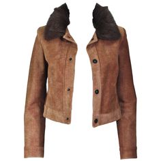 This Ralph Lauren jacket is composed of a sheared chevron patterned cowhide with fur collar trim. There are center front snap closures. In excellent condition, some natural variations in fur, hardly used. **Please cross-reference measurements for personal accuracy. Measures (Approximately) 2 Length: 18" Shoulder to shoulder: 16" Sleeve: 23.5" Bust: 34" Waist: 31" 1990 Clothes, Ralph Lauren Love, Moodboard Pngs, Png Clothes, Ralph Lauren Jacket, Teacher Outfit, Vintage Couture, Lovely Clothes, Shearling Coat