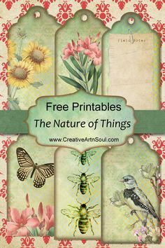 free printables for the nature of things with flowers, butterflies and bees on them