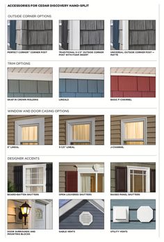 different types of windows and shutters on the side of a house with instructions to paint them