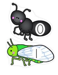 a black and green insect next to the number two on a white sticker sheet