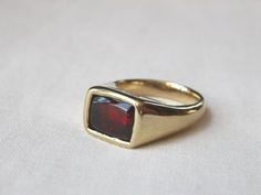 Garnet Ring Men, Mens Garnet Ring, Men Gold Ring, Garnet Ring Gold, Gold Garnet Ring, Gold Pinky Ring, Mens Gemstone Rings, Bespoke Clothing, Dress Book