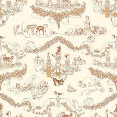 an image of a wallpaper with animals and people on it's border,