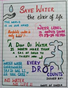 a poster with some writing on it that says, save water the elir of life