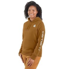 Women's Relaxed Fit Midweight Logo Sleeve Graphic Hoodie | Gift Guides Carhartt Hoodie Outfit, Carhartt Hoodie, Carhartt Logo, Hoodie Outfit, Plus Size Fashion For Women, Pretty Style, Knit Cuff, Graphic Hoodies, Amazing Women