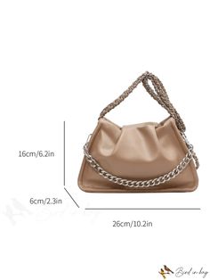 BirdinBag - Stylish Armpit Bag Featuring Chic Pleats and Metal Chain Strap Trendy Chain Pouch Bag, Chic Rectangular Hobo Bag With Chain Strap, Trendy Travel Bag With Chain Detail, Trendy Travel Bags With Chain Detail, Beige Shoulder Bag With Chain Strap, Brown Chain Clutch Shoulder Bag, Casual Beige Bag With Chain Strap, Beige Travel Bag With Chain Strap, Chain Link Bag With Detachable Strap For Daily Use