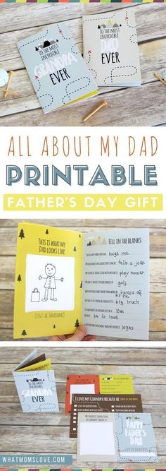 a father's day gift is shown with the text, all about my dad printable