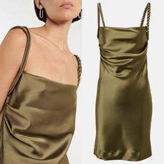 Made From Satin, This Style Features A Form-Fitting Silhouette With Decorative Woven Straps Which Are Adjustable. 78% Triacetate 22% Polyester Chartreuse Dress, Beige Midi Dress, Boho Dress Short, 1960 Dresses, 1960 Dress, High Neck Mini Dress, Burnt Orange Dress, Ribbed Sweater Dress, Flutter Dress