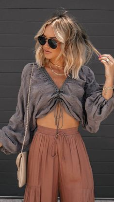 Boho Style Outfits, Long Sleeve Crop Top