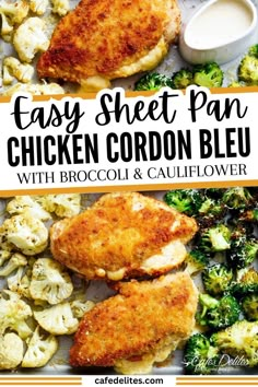 easy sheet pan chicken cordon bleu with broccoli and cauliflower