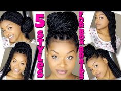 5 Styles For Box Braids | Quick & Easy! - YouTube Single Box Braids, Styles For Box Braids, Medium Length Braids, Hairstyles Purple, Easy Box Braids, Medium Sized Box Braids, Jumbo Box Braids Styles, Box Braid Styles